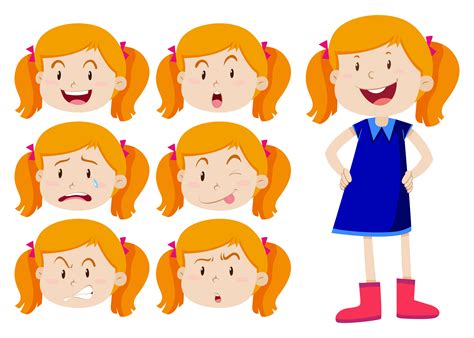 Chica Con Diferentes Expresiones Faciales 430837 Vector En Vecteezy