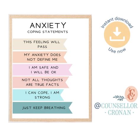 Anxiety Coping Strategies Therapy Office Decor Anxiety Etsy Australia