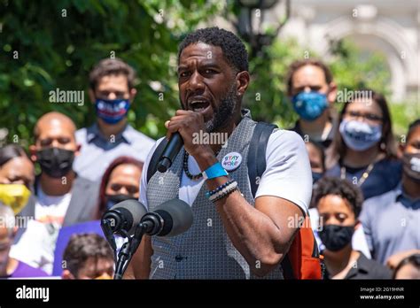 Public Advocate Candidate Juumane Williams Speaks At A Rally Outside City Hall In New York City