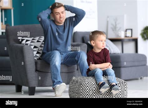 Father Scolding His Little Son At Home Stock Photo Alamy
