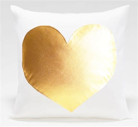 Sukan Gold Heart White Pillows White And Gold Pillow Gold Foil