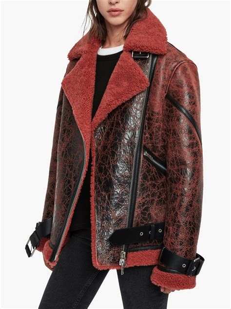 allsaints hawley oversized shearling jacket raspberry pink m shearling jacket leather