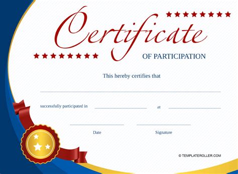 Certificate Of Participation Template Blue And Red Download Printable