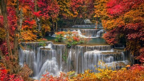 Waterfall Autumn Forest Nature 4k 1300e Wallpaper Pc Desktop