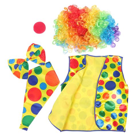 1 Set Pretend Play Clown Costume Cosplay Clown Wig Nose Vest Bowtie