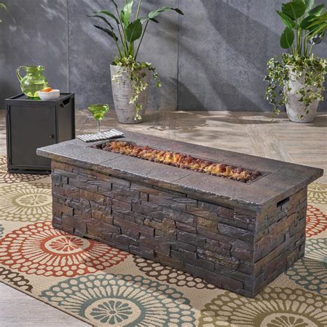 Table of the best propane fire pits reviews. Noble House Deacon 56 in. x 18.75 in. Rectangular Concrete ...