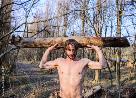 Lumberjack Or Woodman Sexy Naked Muscular Torso Gathering Wood Explore