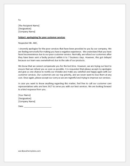 Apology Letter For Poor Customer Service Download Samples