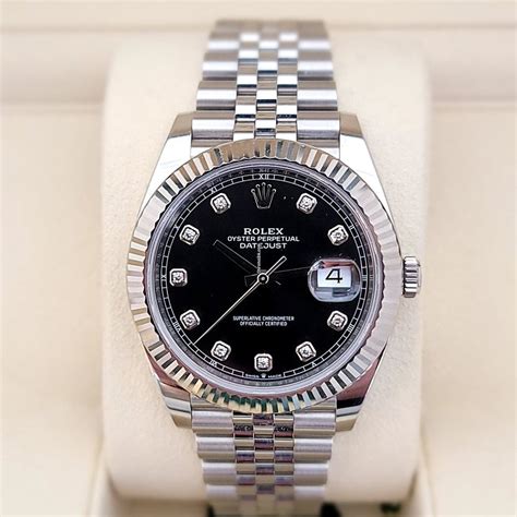 Rolex Datejust 41 Fluted Bezel Black Diamond Dial Jubilee Band For