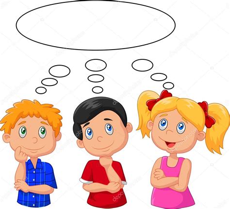 Cartoon Kids Thinking With White Bubble — Stock Vector