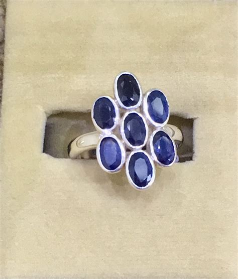 Blue Sapphire Silver Ring 7 Stone Lihiniya Gems
