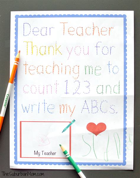 Traceable Preschool Teacher Thank You Note