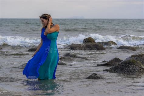 Lovely Brunette Latin Model Poses Outdoors On A Beach At Sunset Stock Image Image Of Glamorous