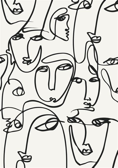 Buy abstract face one line art framed art print by theredfinchprint. Printed Abstract Faces in Lines, One Line Artwork Print ...
