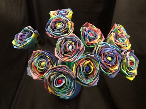 Rainbow Tye Dye Cotton Roses With Stems Tye Dye Rose Flower Etsy