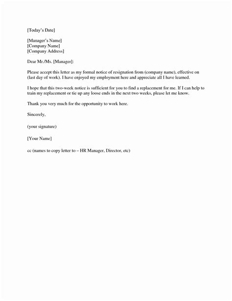 Two Weeks Notice Template Word Inspirational 2 Week Notice Letter