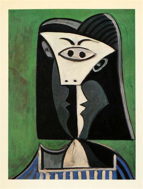 1964 Print Pablo Picasso Green Blue Distorted Woman Original Period