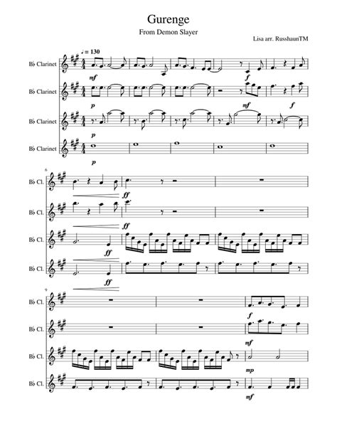 gurenge sheet   clarinet   flat mixed quartet musescorecom
