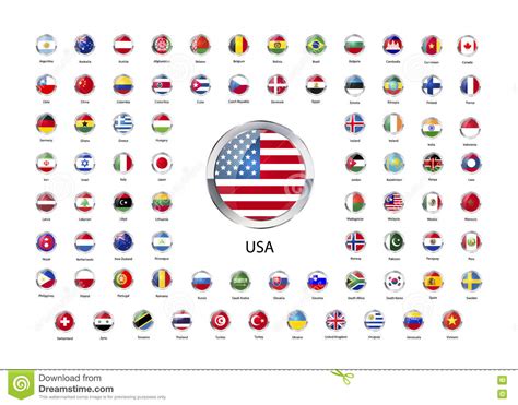 Set Popular Country Flags Glossy Round Icon Set Vector Image Images