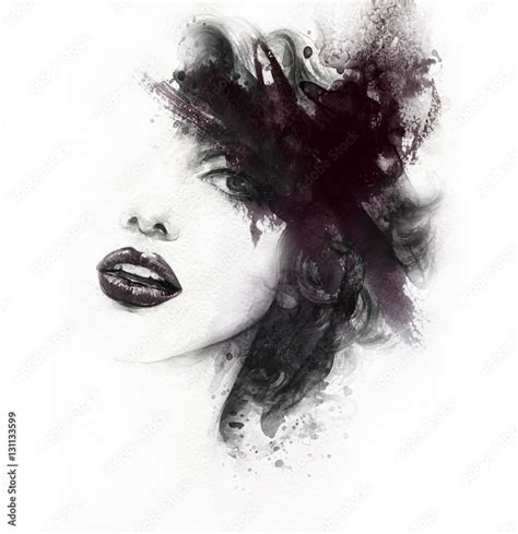Abstract Woman Face Fashion Illustration Watercolor Painting Wall