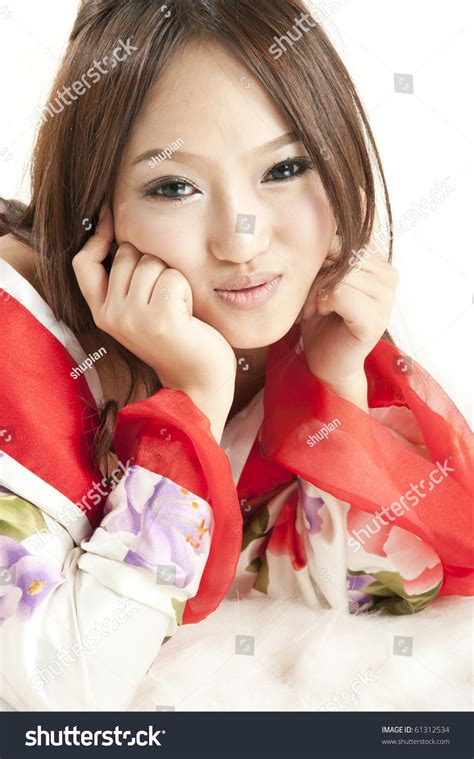 Sexy Asian Woman Red Kimono Stock Photo 61312534 Shutterstock