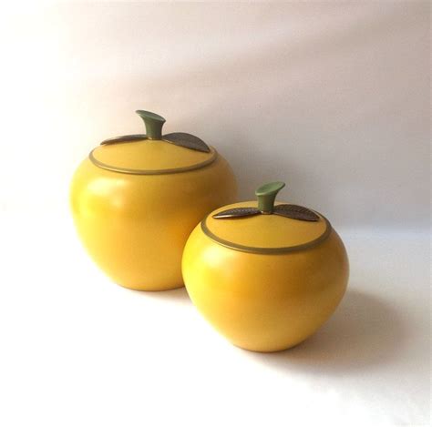 Set of 4 (four) retro parmeco parker metal dec. vintage 1950's yellow apple aluminum kitchen canisters tin ...