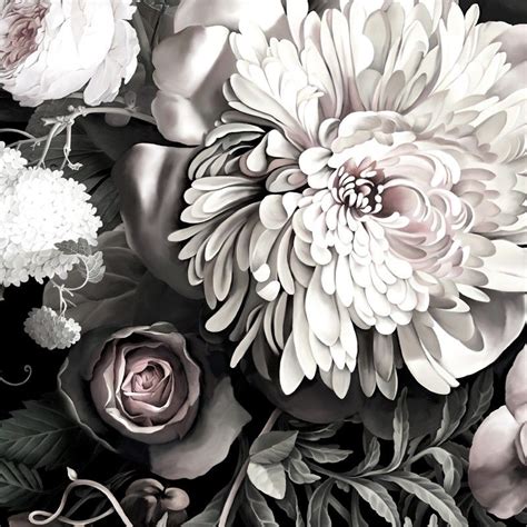 Dark Floral Ii Black Desaturated Wallpaper With Images Grey Floral