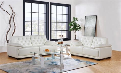 Global Furniture U1066 Modern White Premium Bonded Leather Living Room Set 2pcs U1066 Sofa Set 2