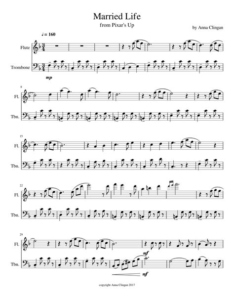 Married Life Sheet Music For Trombone Flute Mixed Duet