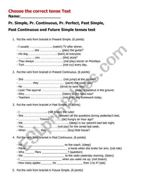 Test Of Tenses Esl Worksheet By Lord88