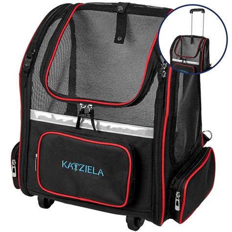 Katziela Wheeled Pet Carrier Backpack Airline Approved Gray And Red