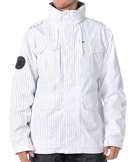 Empyre Myth White Pinstripe 10k Mens Snowboard Jacket Zumiez