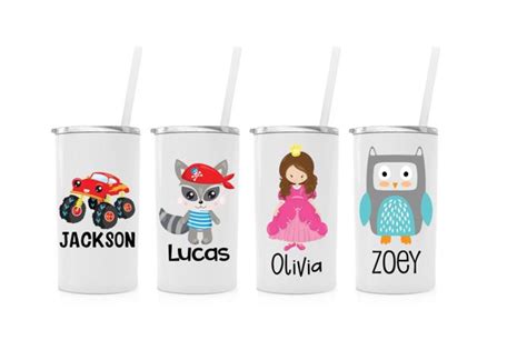 Personalized Kids Stainless Steel Tumblers W Straw