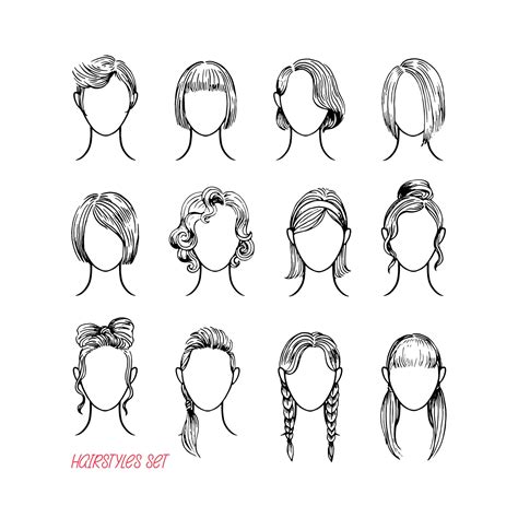 Premium Vector Set Of Different Female Hairstyles Hand Drawn