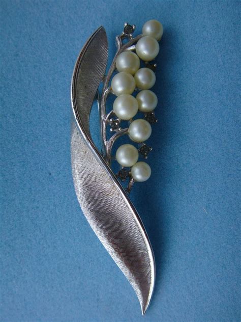 Vtg Phillipe Crown Trifari Silver Tone Lily Of The Valley Faux Pearl