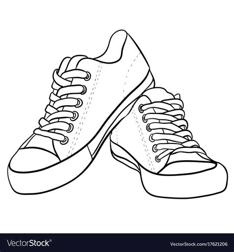 Contour Black And White Illustration Of Sneakers Vector Element For
