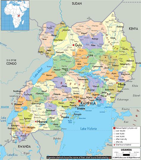 Large Detailed Administrative Map Of Uganda With All Cities Roads And