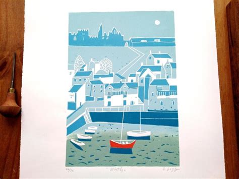 Whitby Harbour Linocut Lino Print Limited Edition Of 25 Etsy