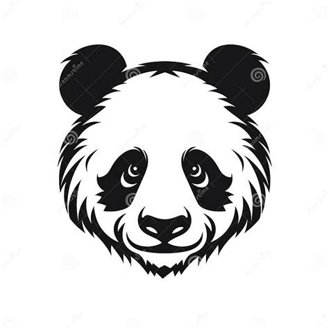Black And White Panda Bear Head Silhouette Illustration Stock
