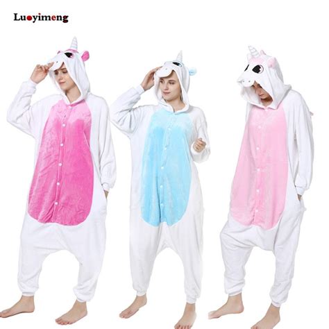 Women Rainbow Unicorn Stitch Unisex Flannel Hoodie Pajamas Costume