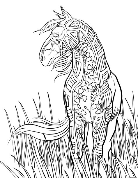 Coloriage Horse Cheval Dans La Nature Adulte