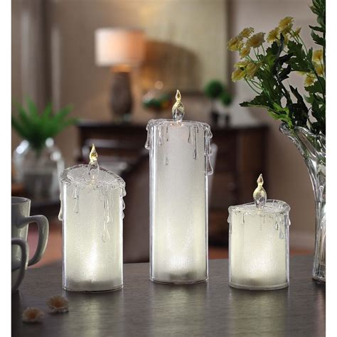 Set Of 2 Clear Glitter Frosted Led Lighted Candle 95