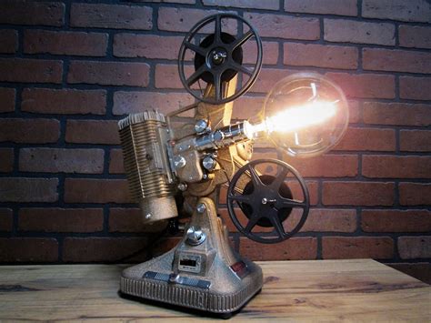 Vintage Retro Repurposed Table Lamp Movie Projector Lamp
