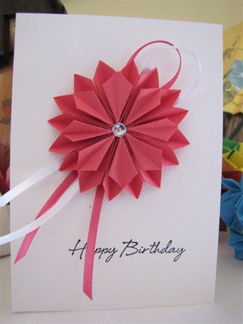 Origami Dahlia Birthday Card Pink 500 Via Etsy Cards Cards