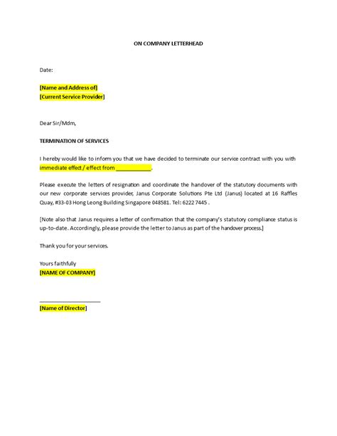 Sample Termination Of Service Letter Templates At