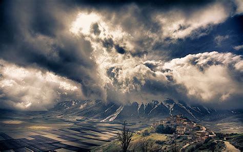 Nature Landscape Mountain Alps Sky Clouds Valley Italy Village