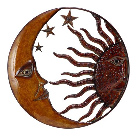 Metal Sun Moon Wall Decor With Antique Brown Look
