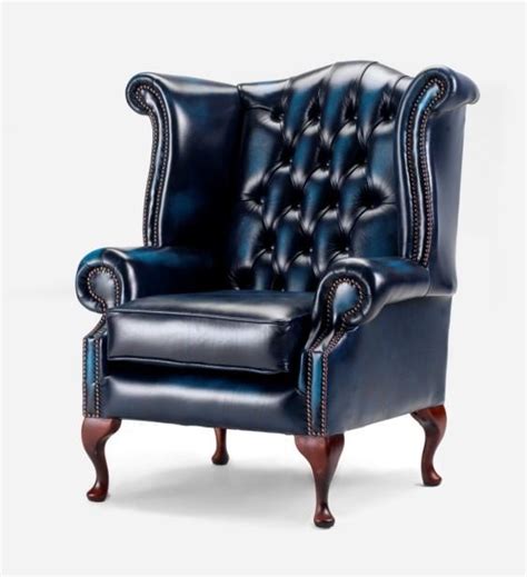A wide range available online buy now at chesterfieldsofas.co.uk. New! Chesterfield Leather Navy Blue Queen Anne Armchair | eBay