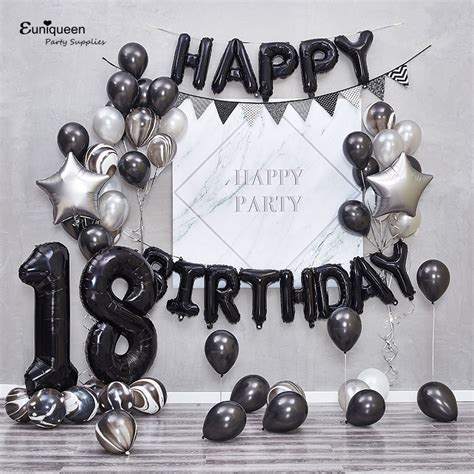 Black Foil Happy Birthday Letter Balloon Banner Black Metal Silver