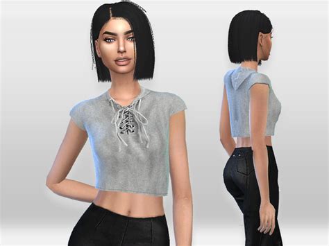 Grey Crop Top By Puresim At Tsr Sims 4 Updates
